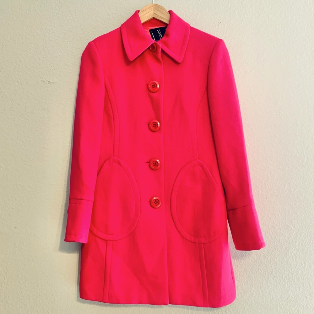 INC Women’s Deep Pink Wool Blend Long Sleeve Coat. Size S